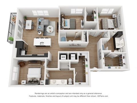 Floor plan for 3 beds, 2 baths, 1566 sqft